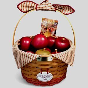 VTG Collectors Club Longaberger Homestead Basket Combo Apples Liners Grip Tie-on